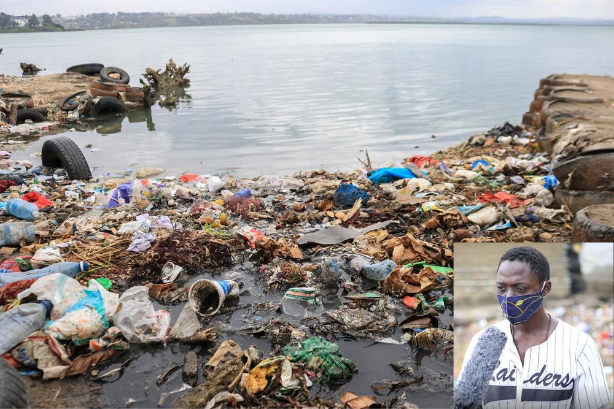 Open dumping along Mombasa’s coastline. Inset: Abdul Said Konde, a youth resident in Tudor informal settlement in Mombasa County